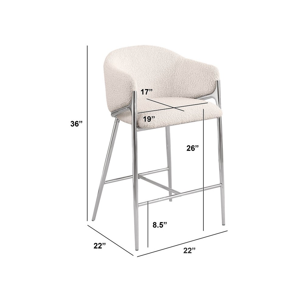 Cream Counterheight (26") In Boucle Fabric And Silver Chrome Base (Set Of 2). Picture 2