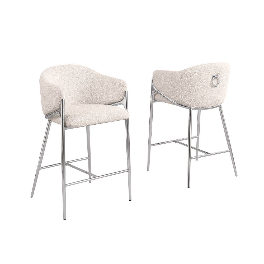 Cream Counterheight (26") In Boucle Fabric And Silver Chrome Base (Set Of 2). Picture 1