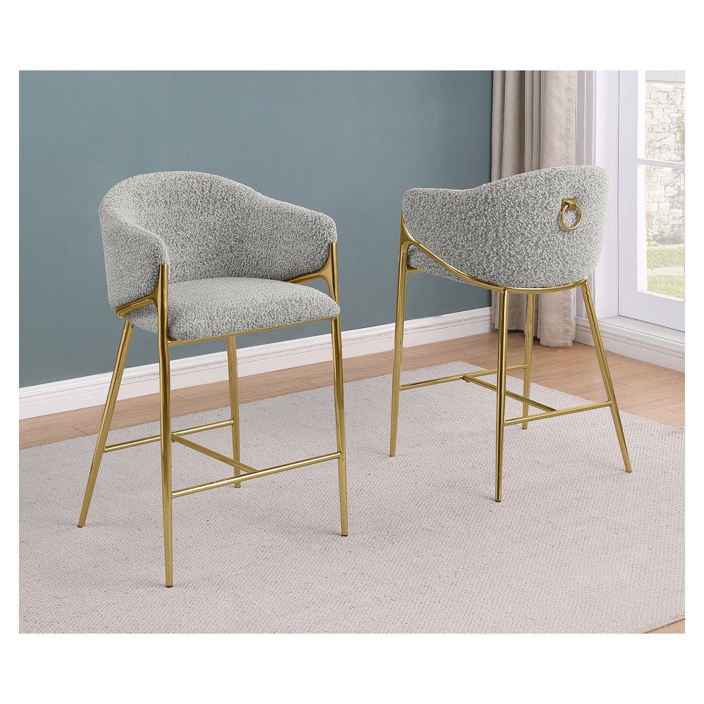 Rich Gray Counterheight (26") In Boucle Fabric And Gold Chrome Base (Set Of 2). Picture 4