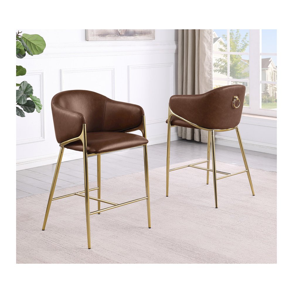 Mocha Leather-Aire Fabric Counterheight with Gold Matte Chrome Base (Set of 2). Picture 3