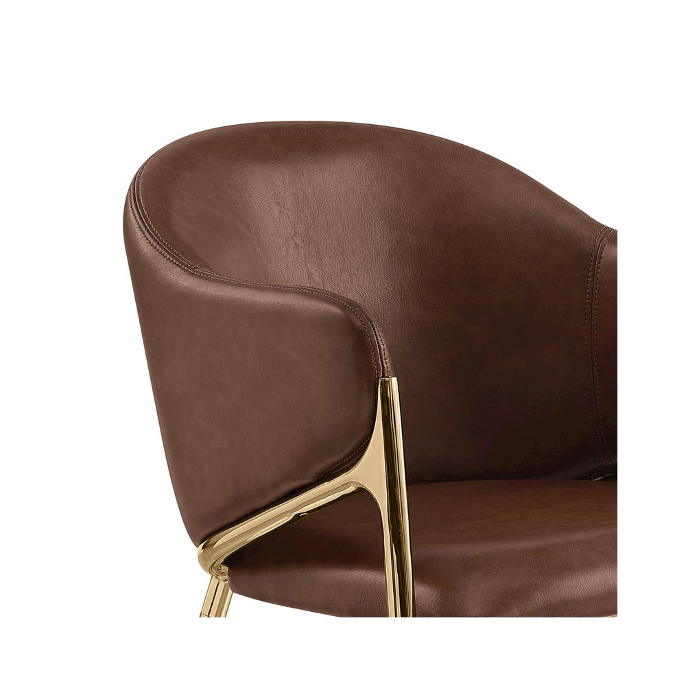 Mocha Leather-Aire Fabric Counterheight with Gold Matte Chrome Base (Set of 2). Picture 2