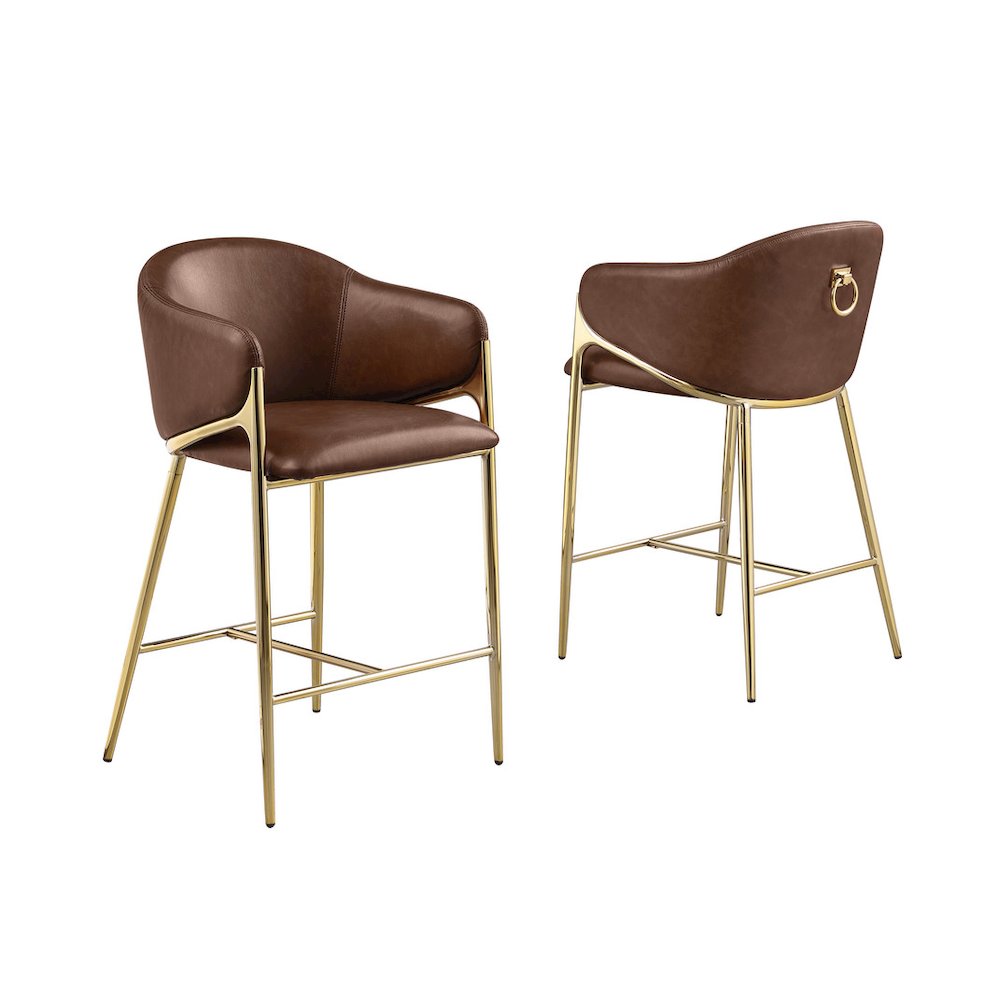 Mocha Leather-Aire Fabric Counterheight with Gold Matte Chrome Base (Set of 2). Picture 1