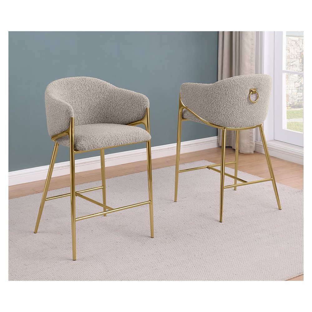 Gray Counterheight (26") In Boucle Fabric And Gold Chrome Base (Set Of 2). Picture 4