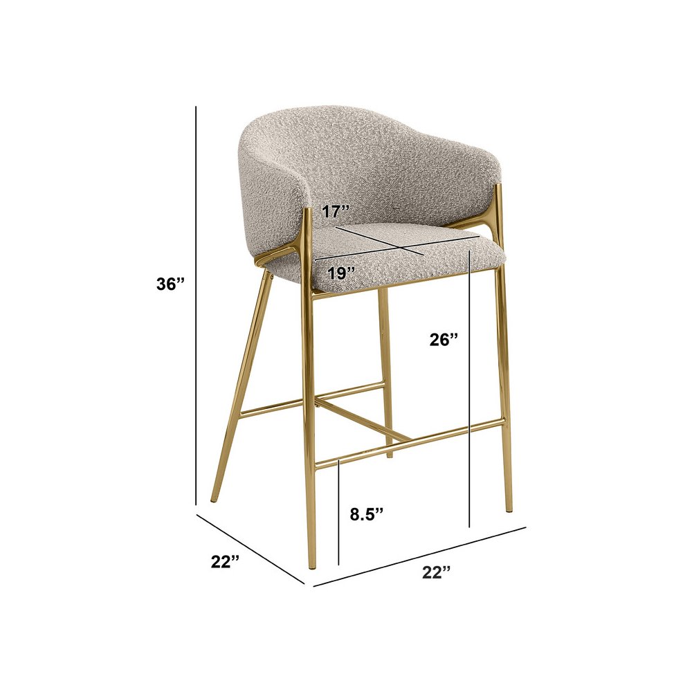 Gray Counterheight (26") In Boucle Fabric And Gold Chrome Base (Set Of 2). Picture 2