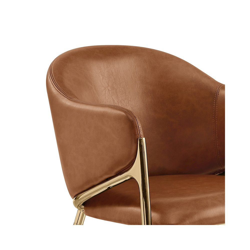 Toffee Leather-Aire Fabric Counterheight with Gold Chrome Base (Set of 2). Picture 2