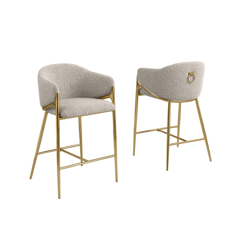 Gray Counterheight (26") In Boucle Fabric And Gold Chrome Base (Set Of 2). Picture 1