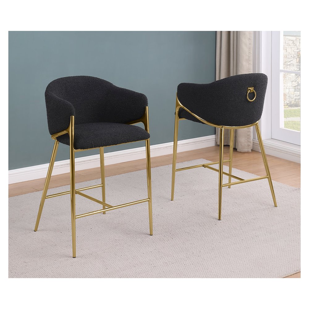 Black Counterheight (26") In Boucle Fabric And Gold Chrome Base (Set Of 2). Picture 4