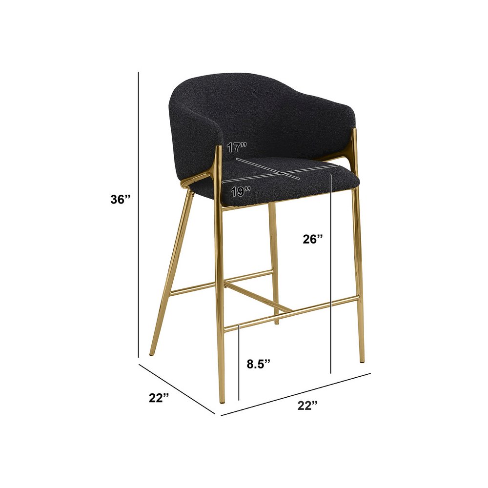 Black Counterheight (26") In Boucle Fabric And Gold Chrome Base (Set Of 2). Picture 2