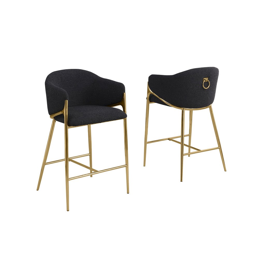 Black Counterheight (26") In Boucle Fabric And Gold Chrome Base (Set Of 2). Picture 1