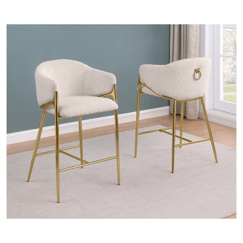 Cream Counterheight (26") In Boucle Fabric And Gold Chrome Base (Set Of 2). Picture 4