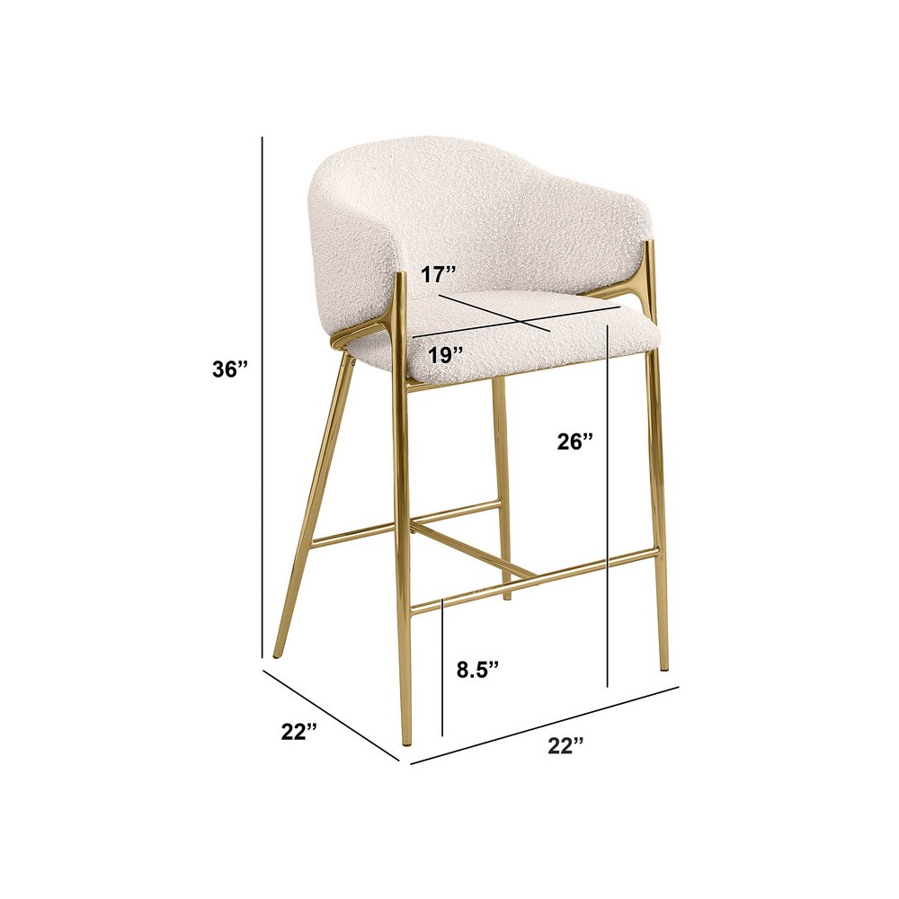 Cream Counterheight (26") In Boucle Fabric And Gold Chrome Base (Set Of 2). Picture 2