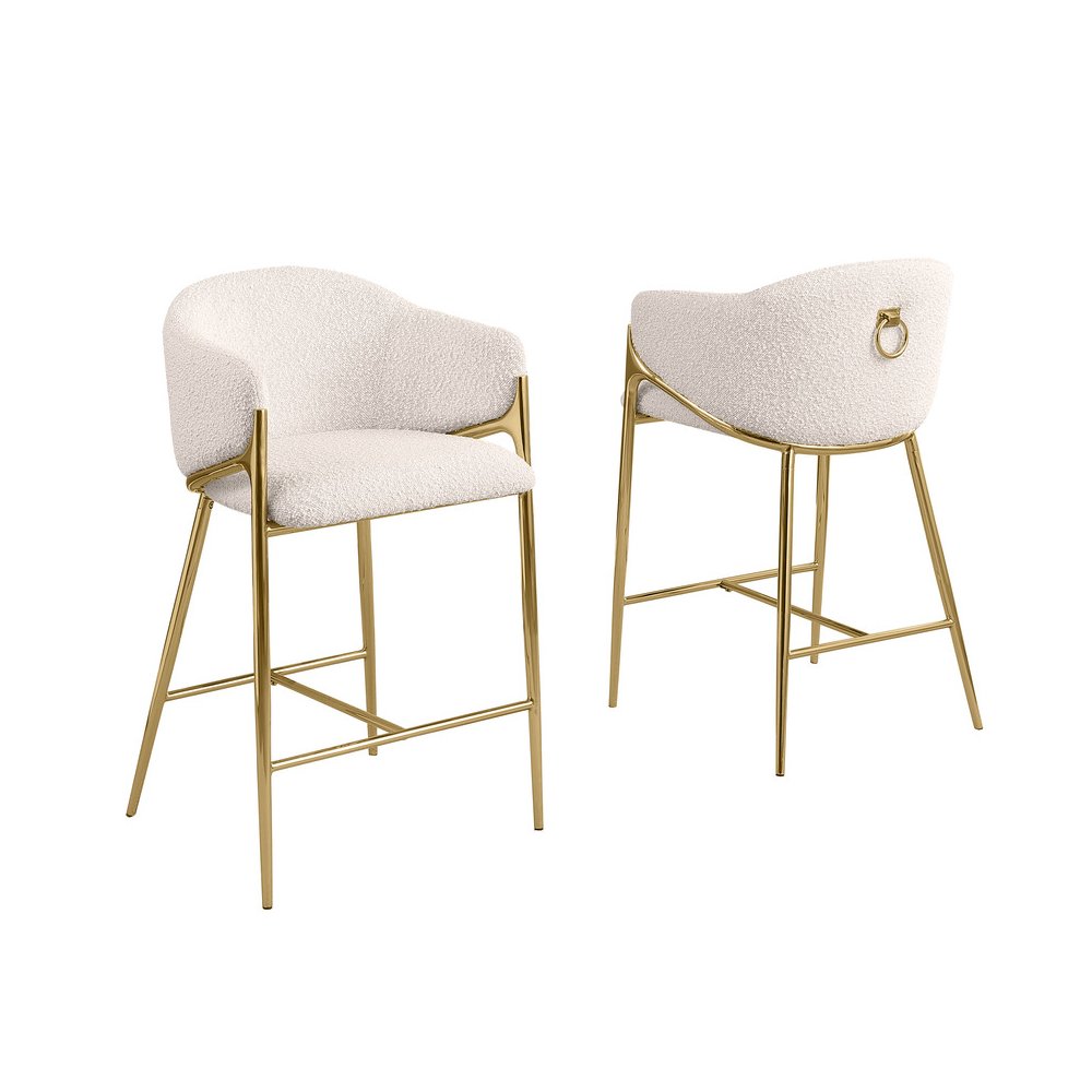 Cream Counterheight (26") In Boucle Fabric And Gold Chrome Base (Set Of 2). Picture 1