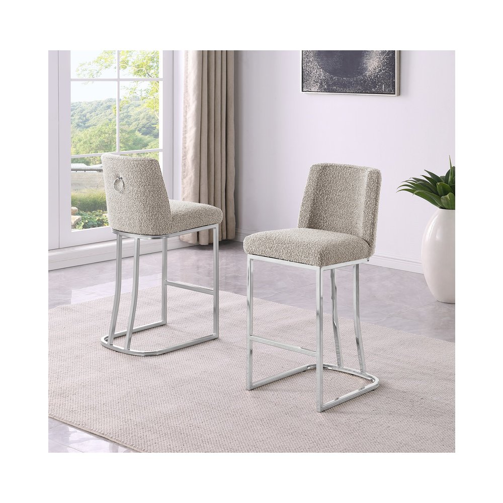 Gray With Silver Base Counter-Height Chairs, Set Of 2. Picture 2