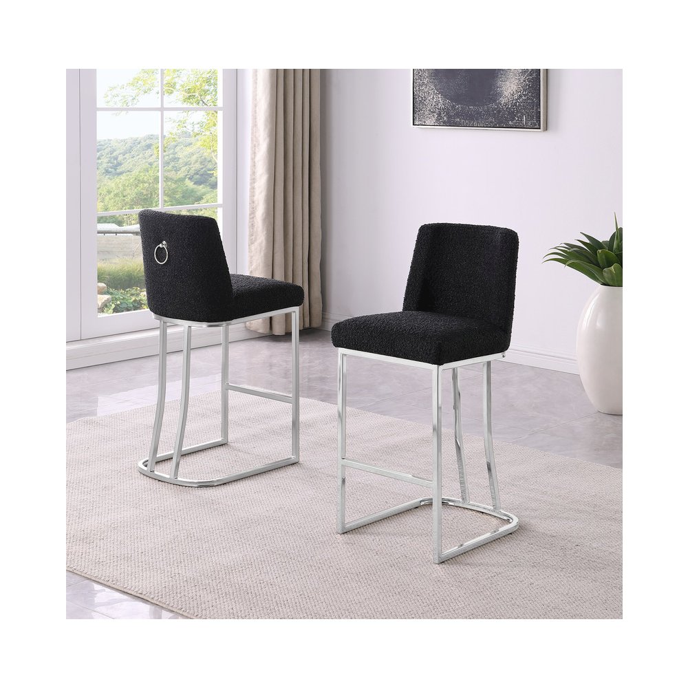 Black With Silver Base Counter-Height Chairs, Set Of 2. Picture 2