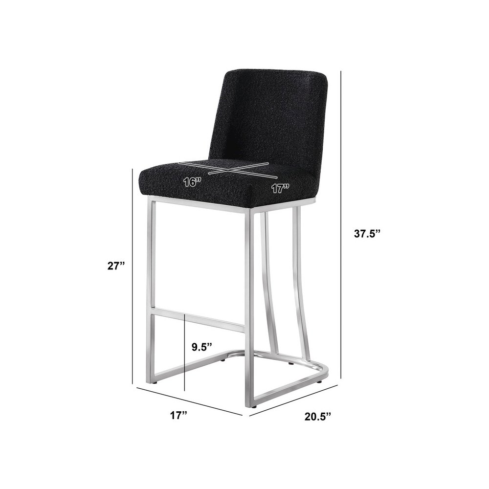 Black With Silver Base Counter-Height Chairs, Set Of 2. Picture 3