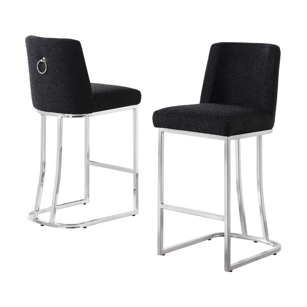 Black With Silver Base Counter-Height Chairs, Set Of 2. Picture 1