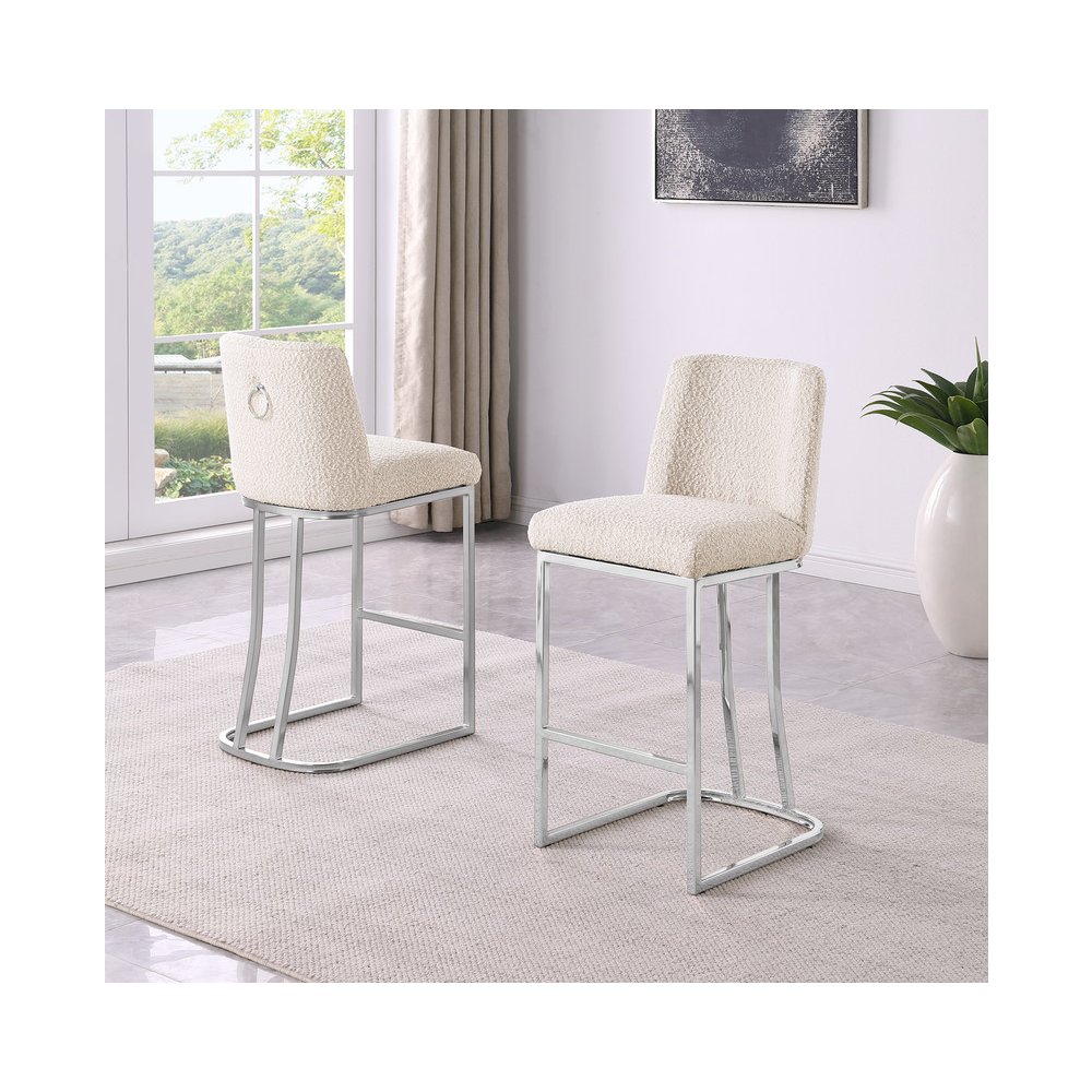 Cream With Silver Base Counter-Height Chairs, Set Of 2. Picture 2