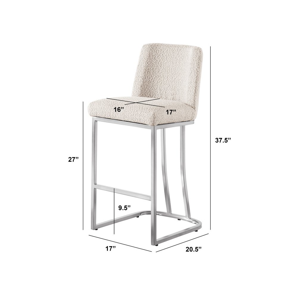 Cream With Silver Base Counter-Height Chairs, Set Of 2. Picture 3