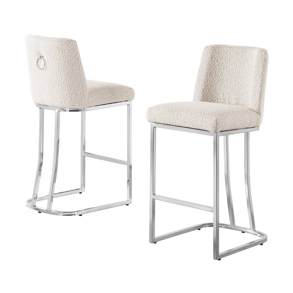 Cream With Silver Base Counter-Height Chairs, Set Of 2. Picture 1