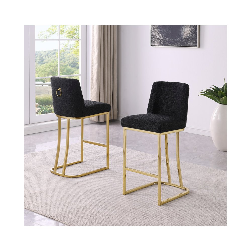 Black With Gold Base Counter-Height Chairs, Set Of 2. Picture 2