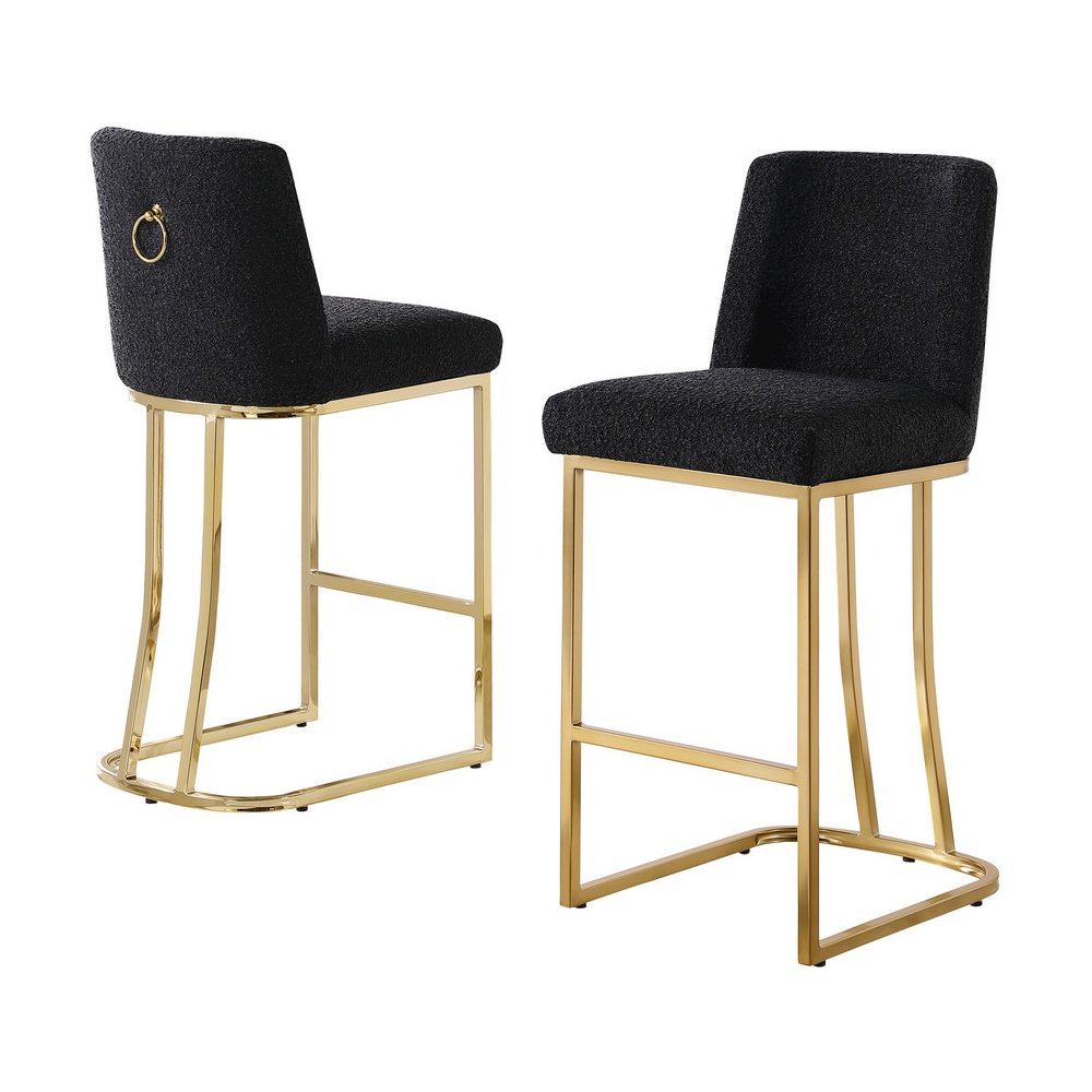 Black With Gold Base Counter-Height Chairs, Set Of 2. Picture 1
