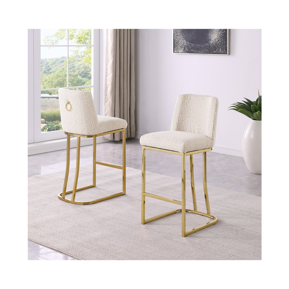 Cream With Gold Base Counter-Height Chairs, Set Of 2. Picture 2