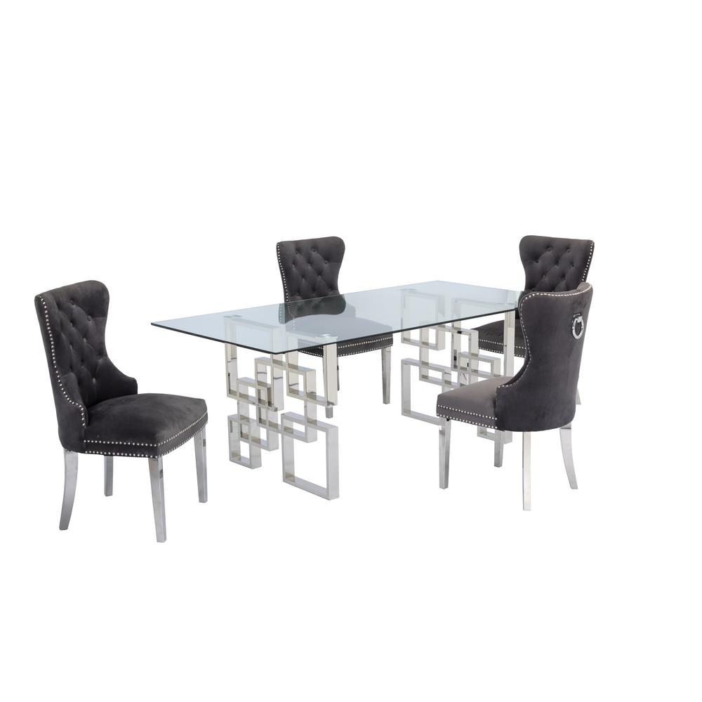 Stainless Steel 5 Piece Dining Set, Dark Grey Velvet 530. Picture 3