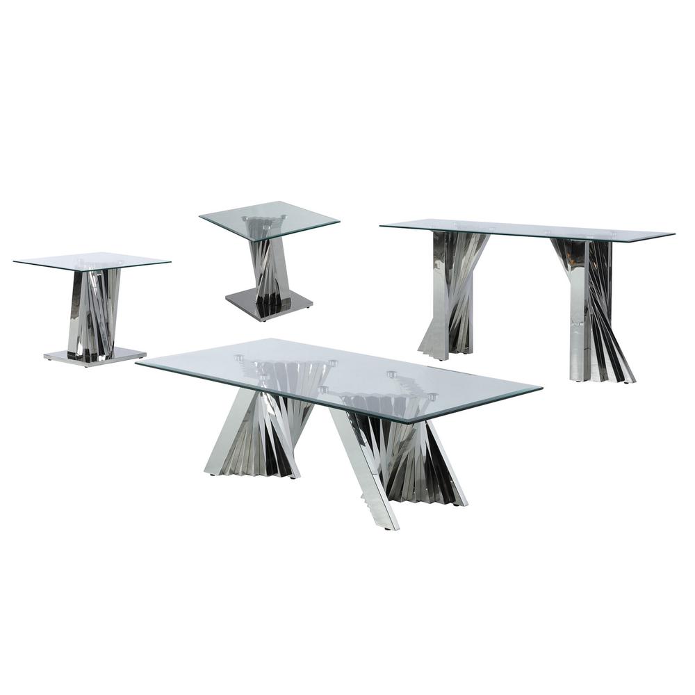 Glass Coffee Table Sets: Coffee Table, 2 End Tables and Console Table with Stainless Steel Base. Picture 1