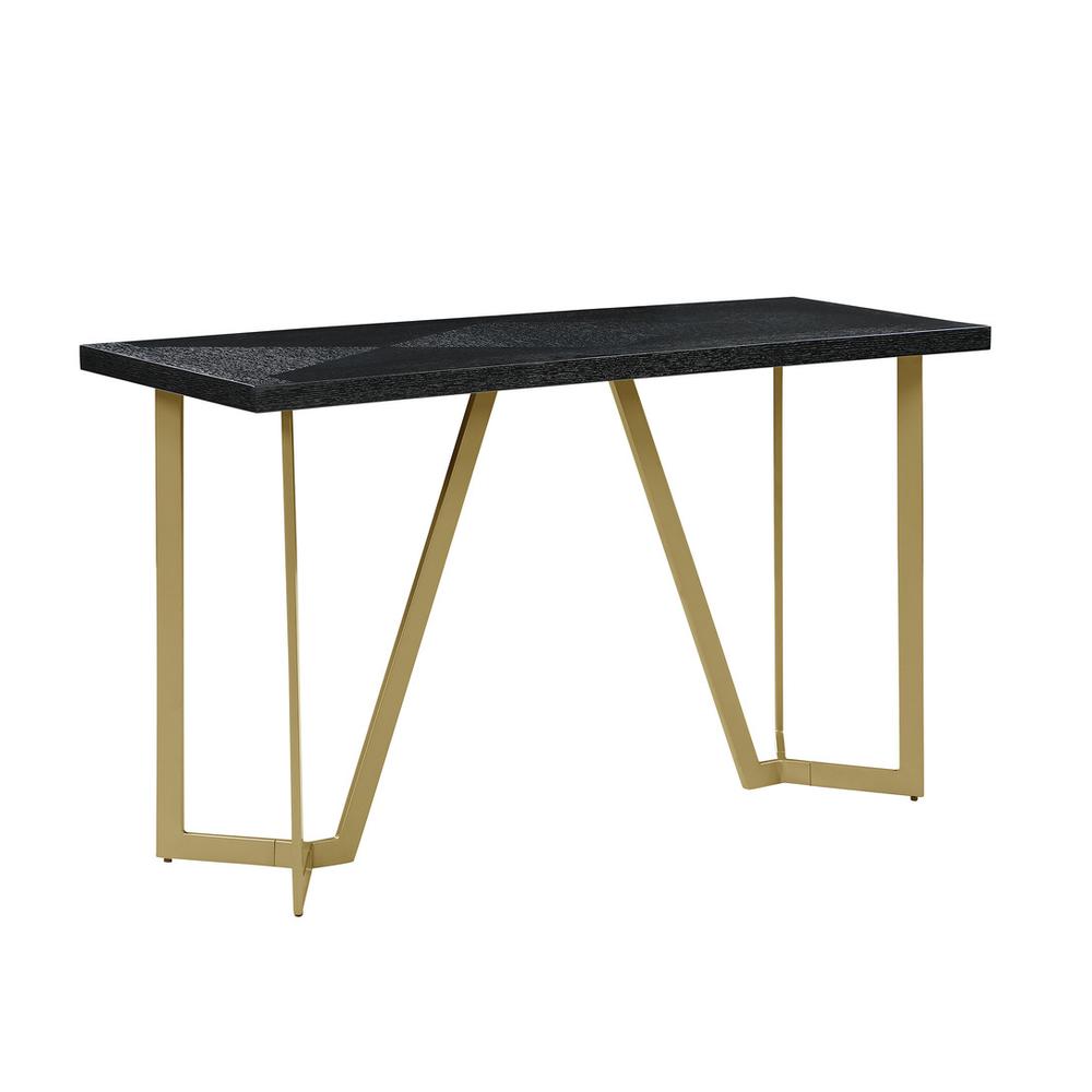 Black wood top console table w/ gold color iron legs. Picture 1