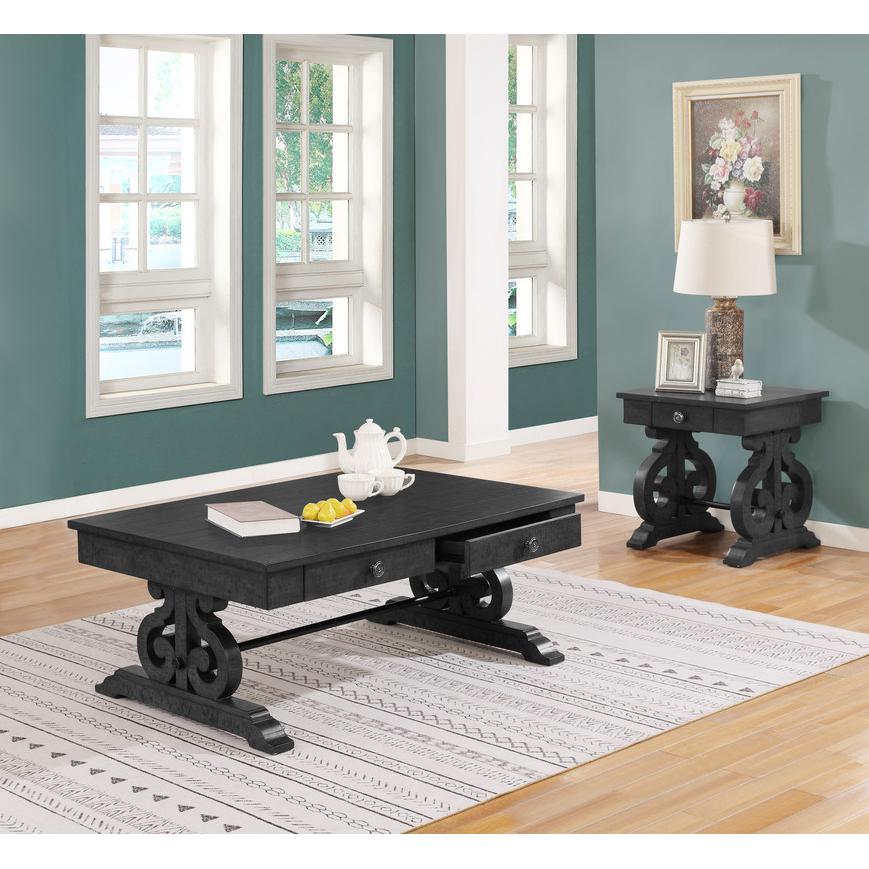 Solid Wood Coffee Table and End Table in Dark Gray. Picture 1