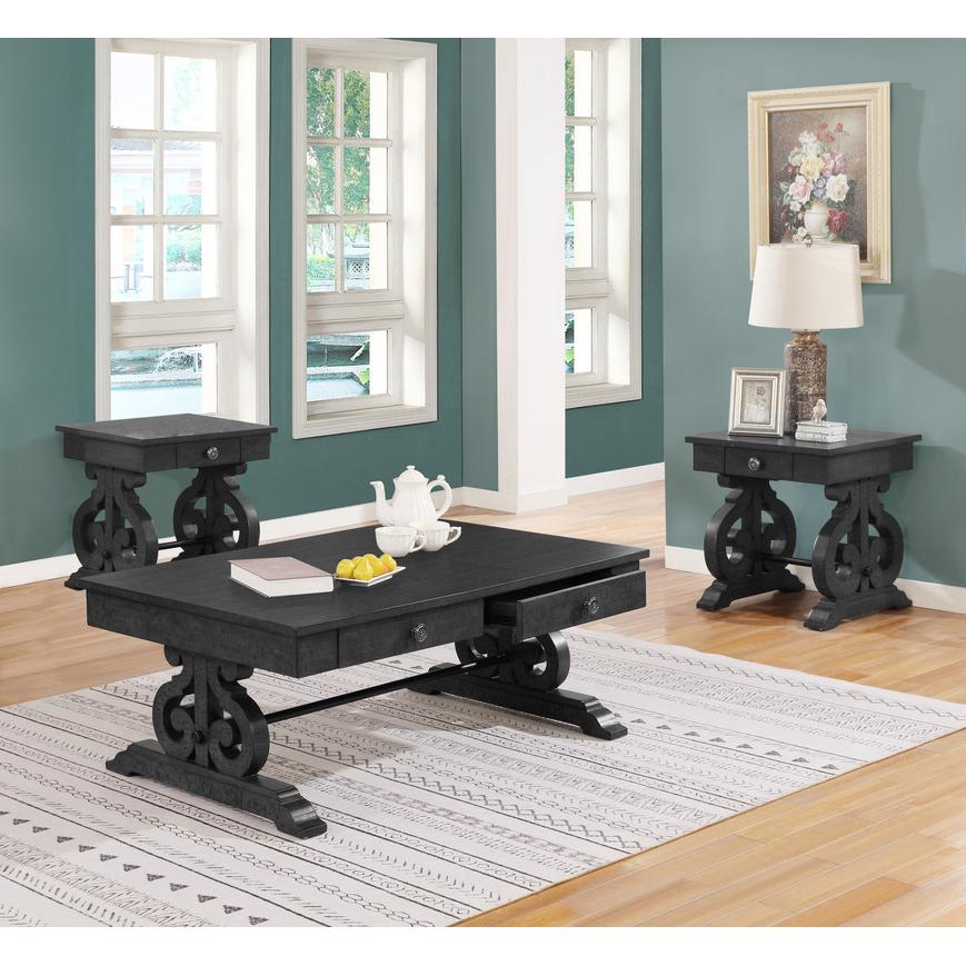 Solid Wood Coffee Table and Two End Tables in Dark Gray. Picture 1