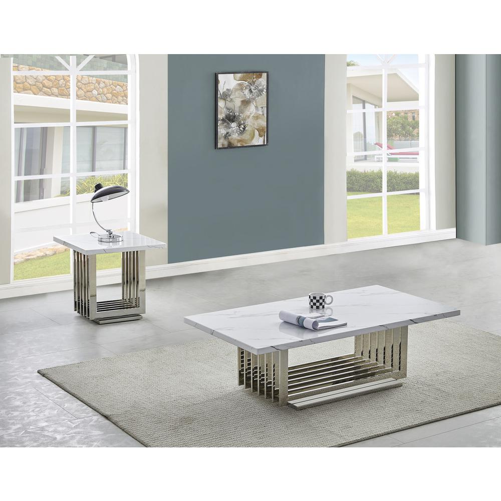 2pc- white marbler coffee table set (Coffee + End table). Picture 3