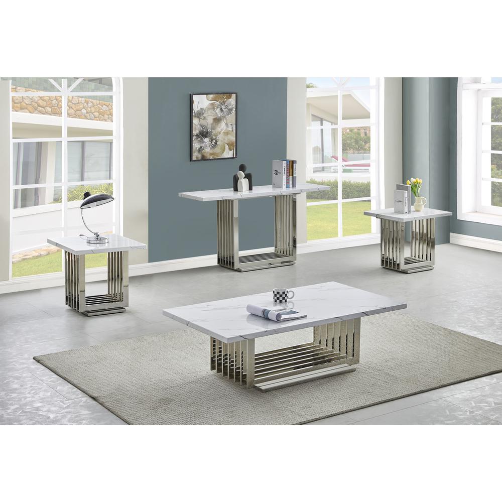 4pc- white marble coffee table set (Coffee + 2 End + Console table). Picture 3