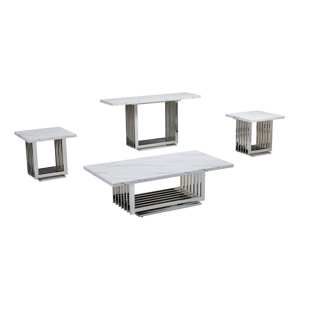 4pc- white marble coffee table set (Coffee + 2 End + Console table). Picture 1