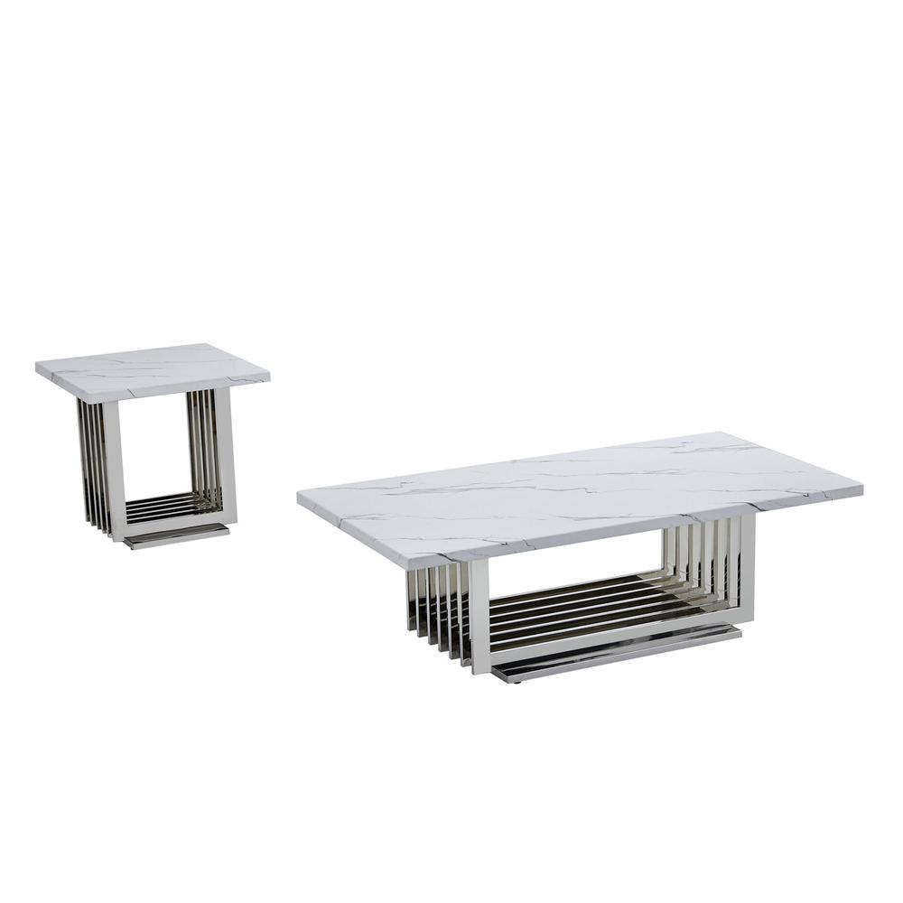 2pc- white marbler coffee table set (Coffee + End table). Picture 1