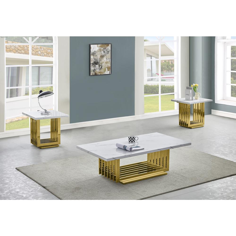 3pc- white marble coffee table set (Coffee + 2 End tables). Picture 3