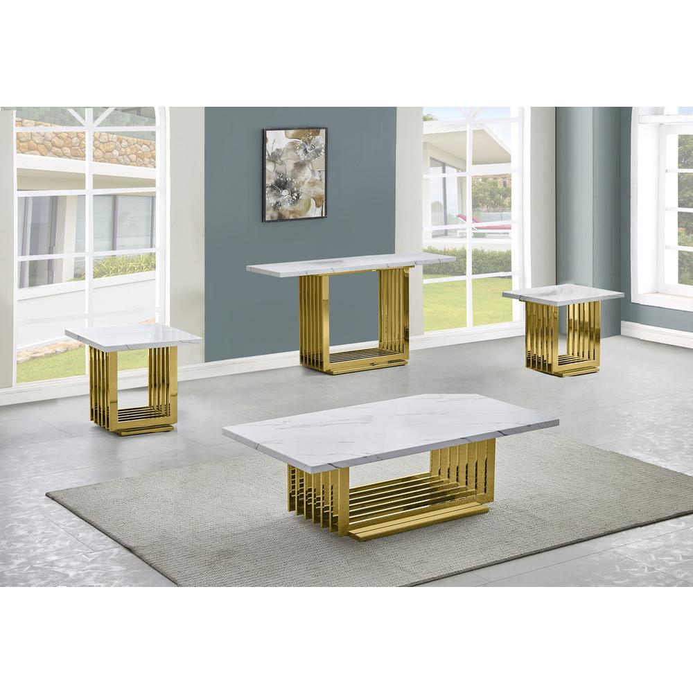4pc- white marble coffee table set (Coffee + 2 End + Console table). Picture 3