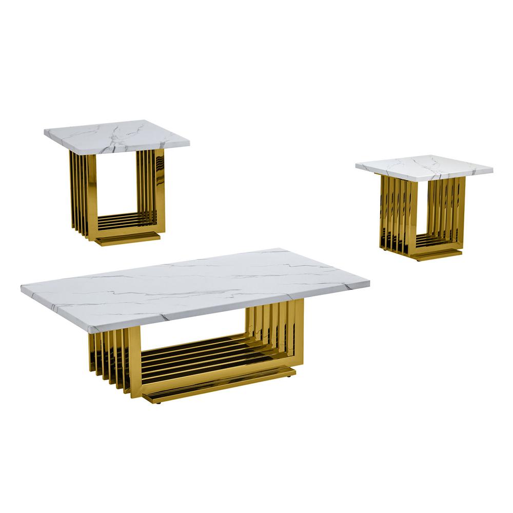 3pc- white marble coffee table set (Coffee + 2 End tables). Picture 1