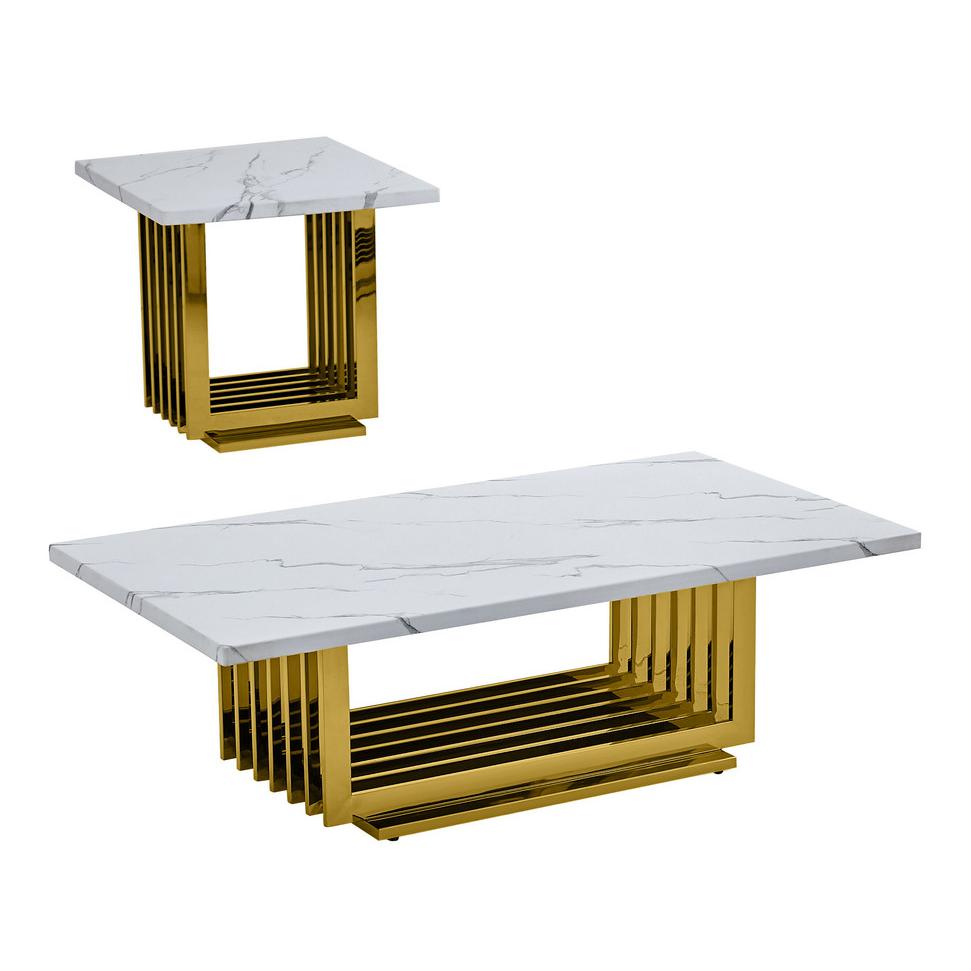 2pc- white marble coffee table set (Coffee + End table). Picture 1