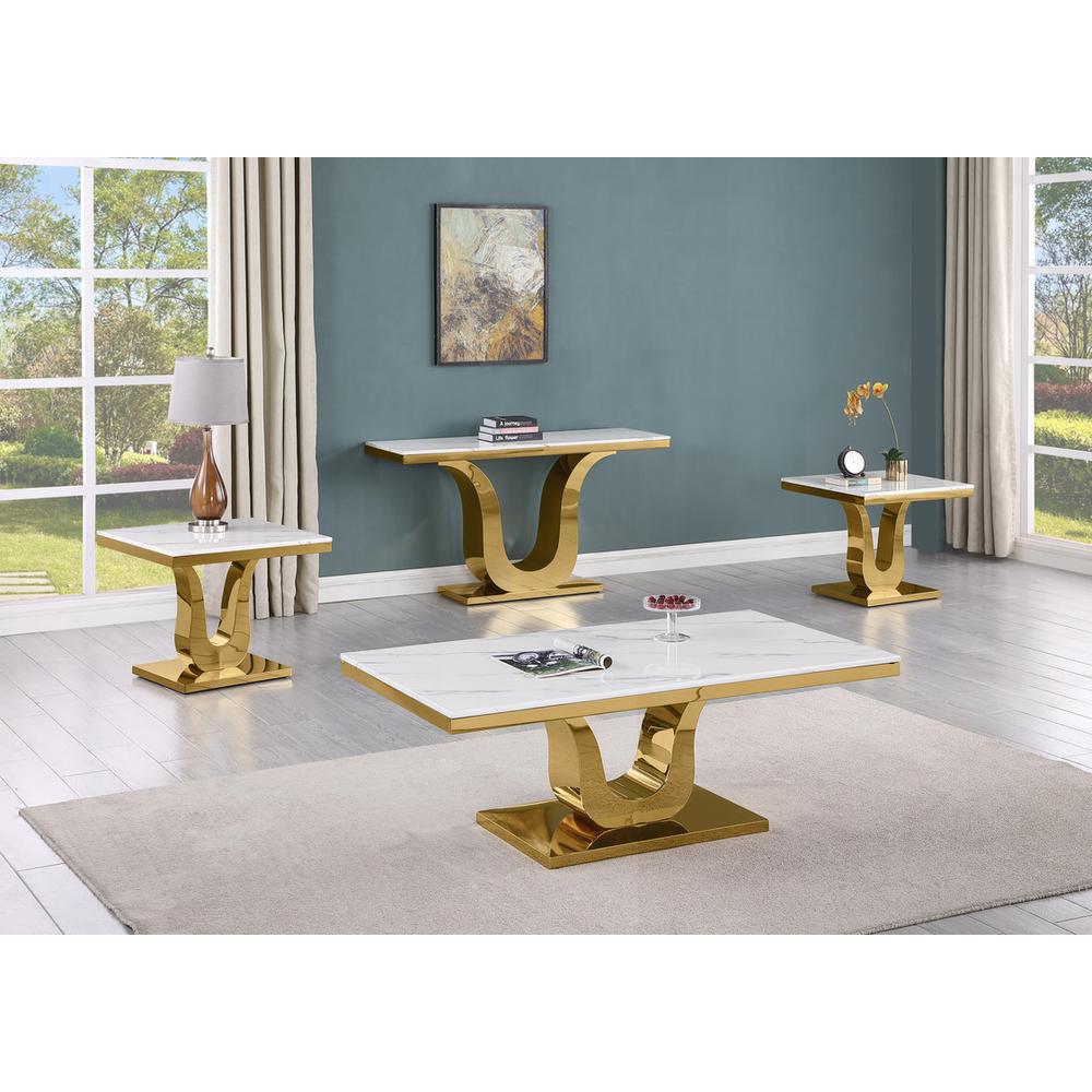 4pc white marble coffee set with a gold base (Coffee + 2 End + Console table). Picture 5