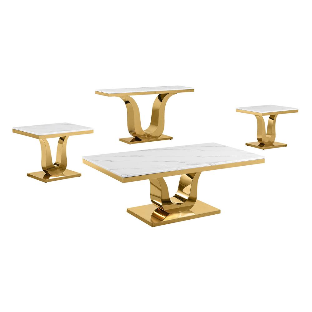 4pc white marble coffee set with a gold base (Coffee + 2 End + Console table). Picture 1
