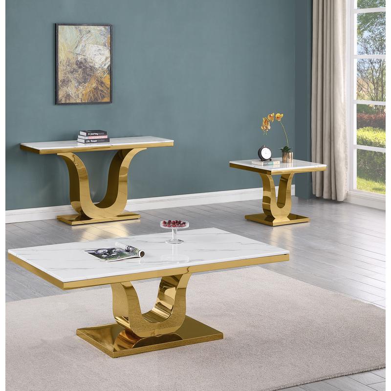 3pc white marble coffee set with a gold base (Coffee + End + Console table). Picture 5