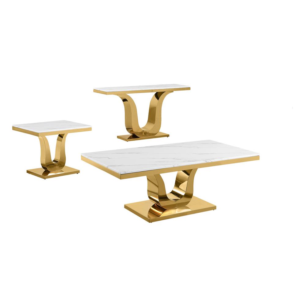 3pc white marble coffee set with a gold base (Coffee + End + Console table). Picture 1
