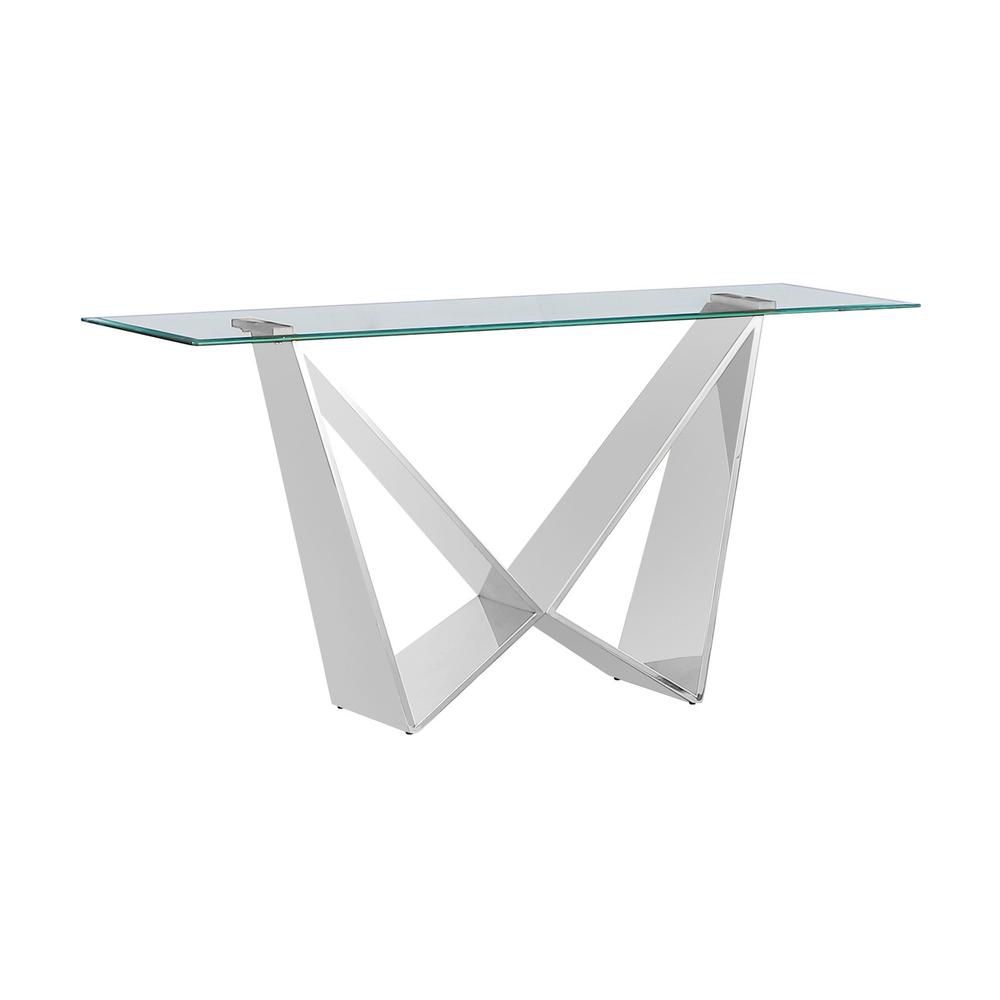 Clear glass Console table with a silver color  base. Picture 1
