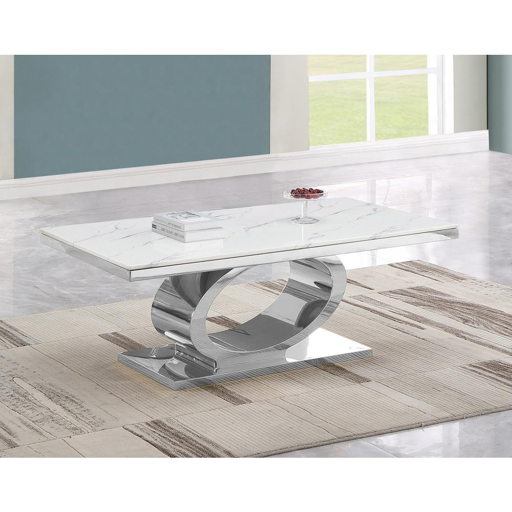 White marble top coffee table with silver base. Picture 2