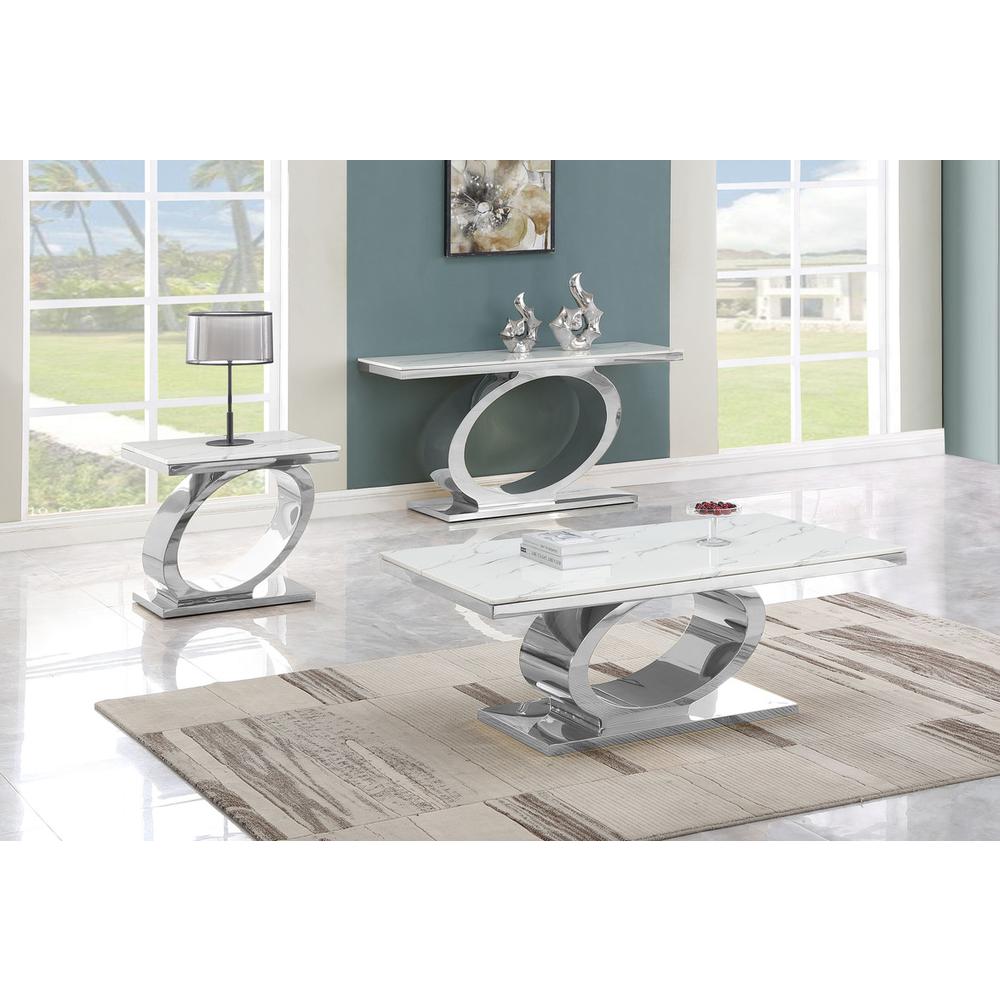 3pc White marble coffee table set with silver base. Picture 2