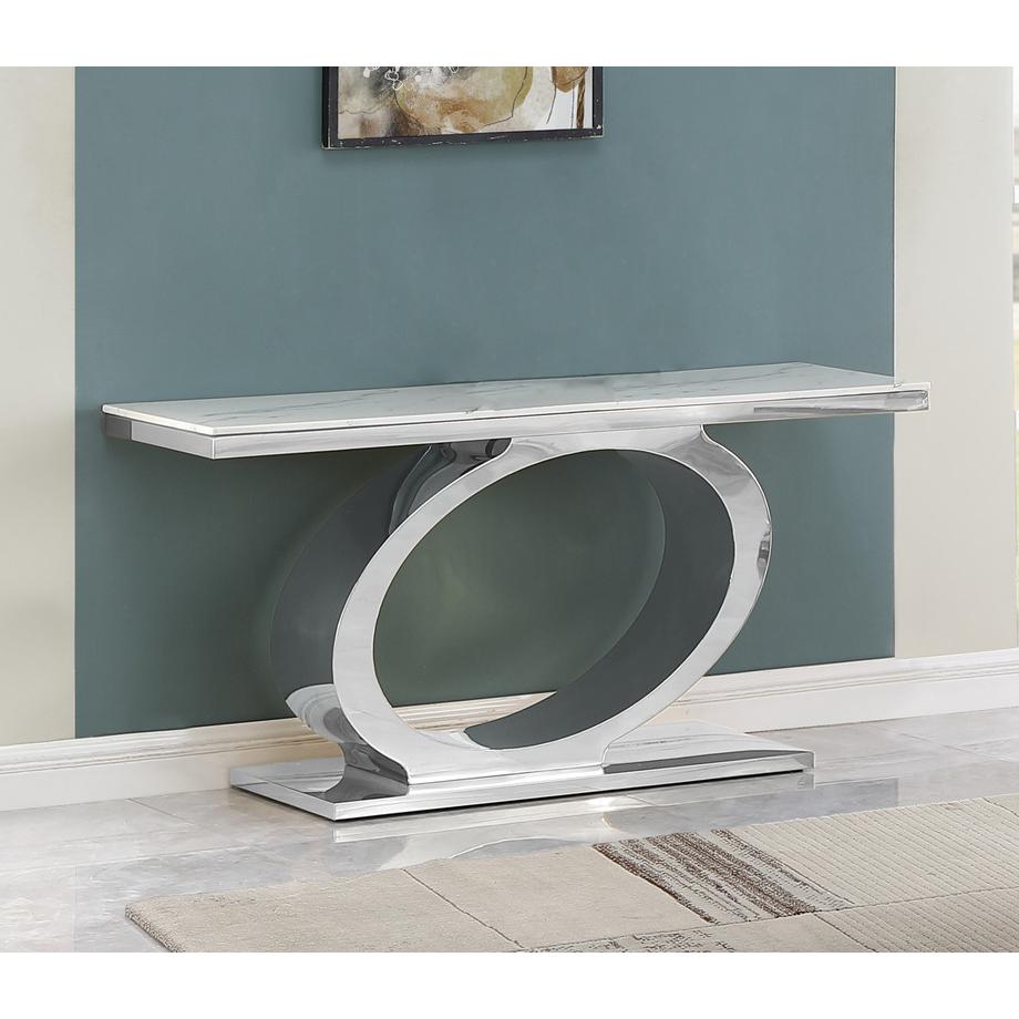White marble top console table with silve base. Picture 2