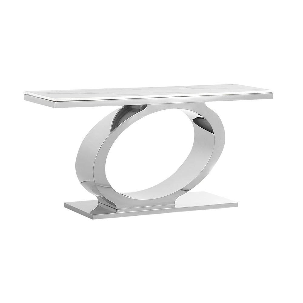White marble top console table with silve base. Picture 1