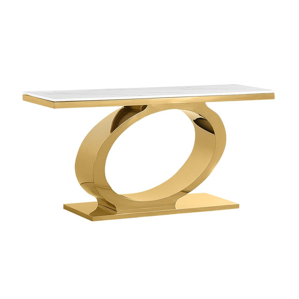 White marble top console table with gold color base. Picture 1