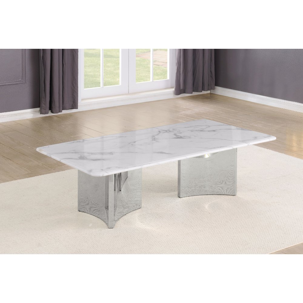 Rectangle White Marble Coffee Table with Silver Base. Picture 2